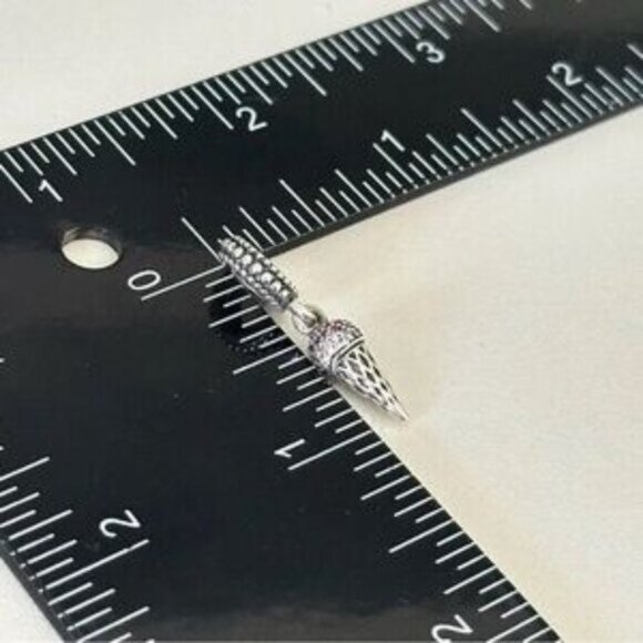 Pandora Ice Cream Cone Pink & Clear Sparkly CZ Dangle Bead Charm - Picture 4 of 4